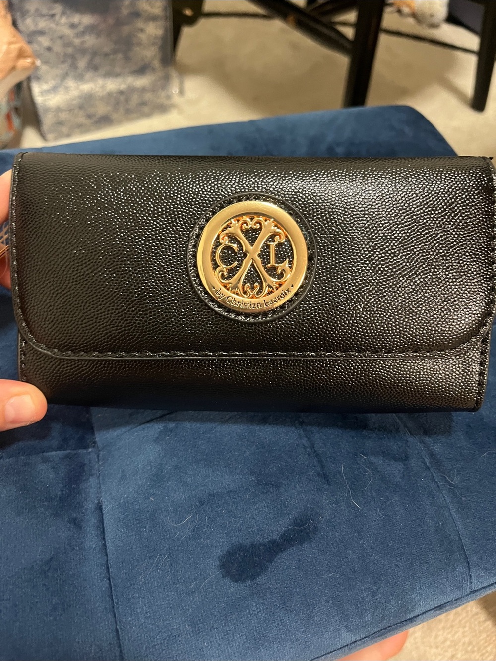Christian Lacroix Black Leather Wallet with Gold Emblem
